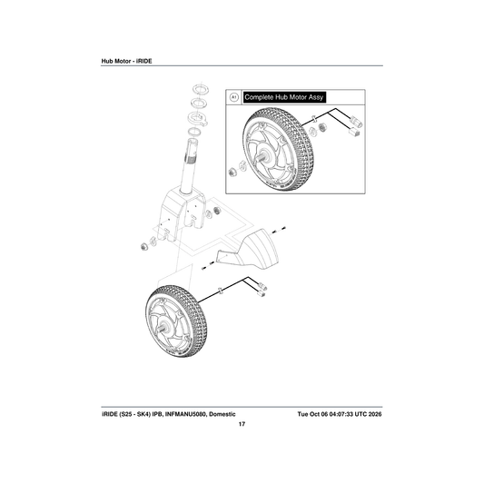 Pride Mobility MOT1902950 hub motor assembly with harness parts diagram