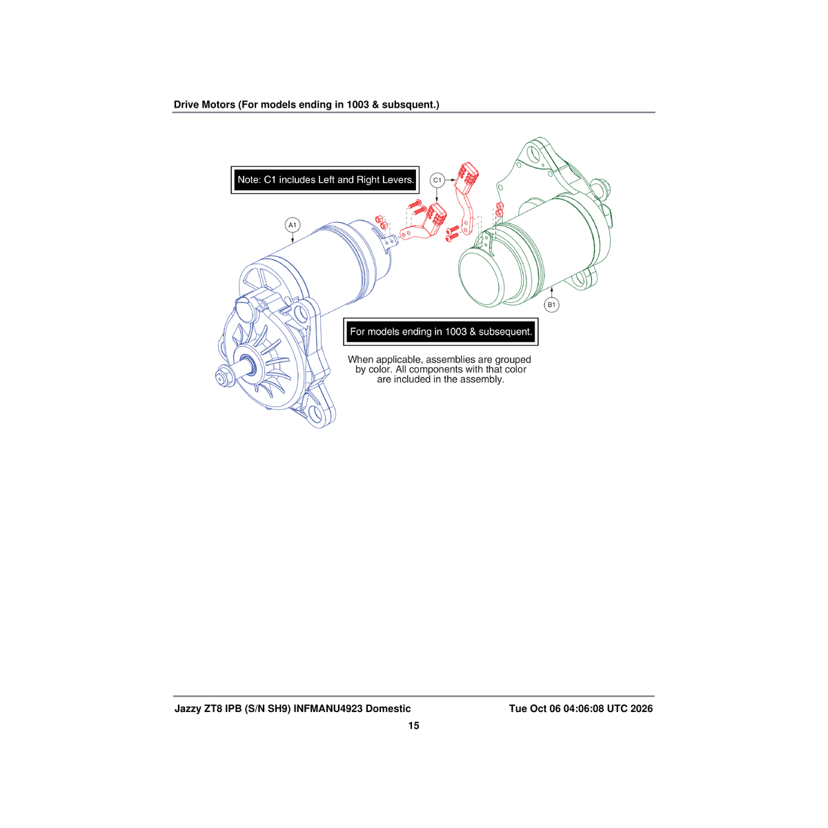 Pride Mobility MOT1905013 motor assembly right 5.5 mph parts diagram