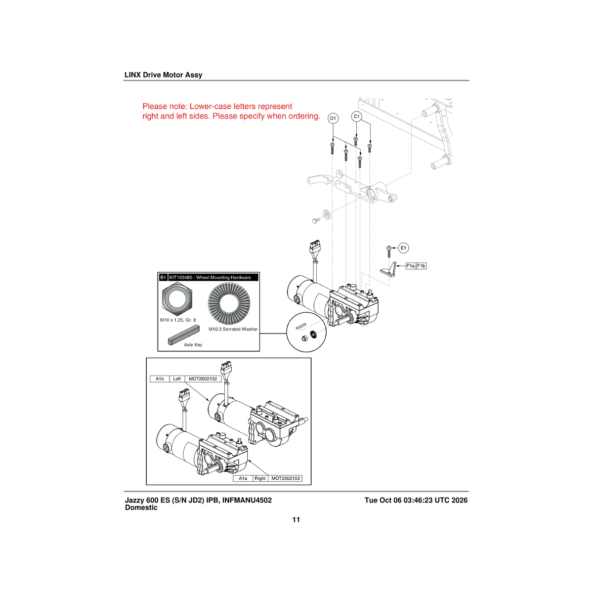 Pride Mobility MOT2002152 motor assembly lh 2-pole motor multi-stage gearbox ccw ratio:32:1 parts diagram