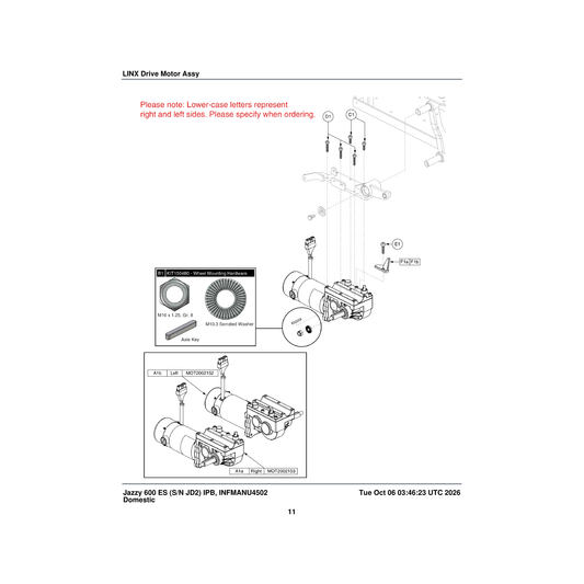 Pride Mobility MOT2002153 motor assembly rh 2-pole motor multi-stage gearbox cw ratio:32:1 parts diagram