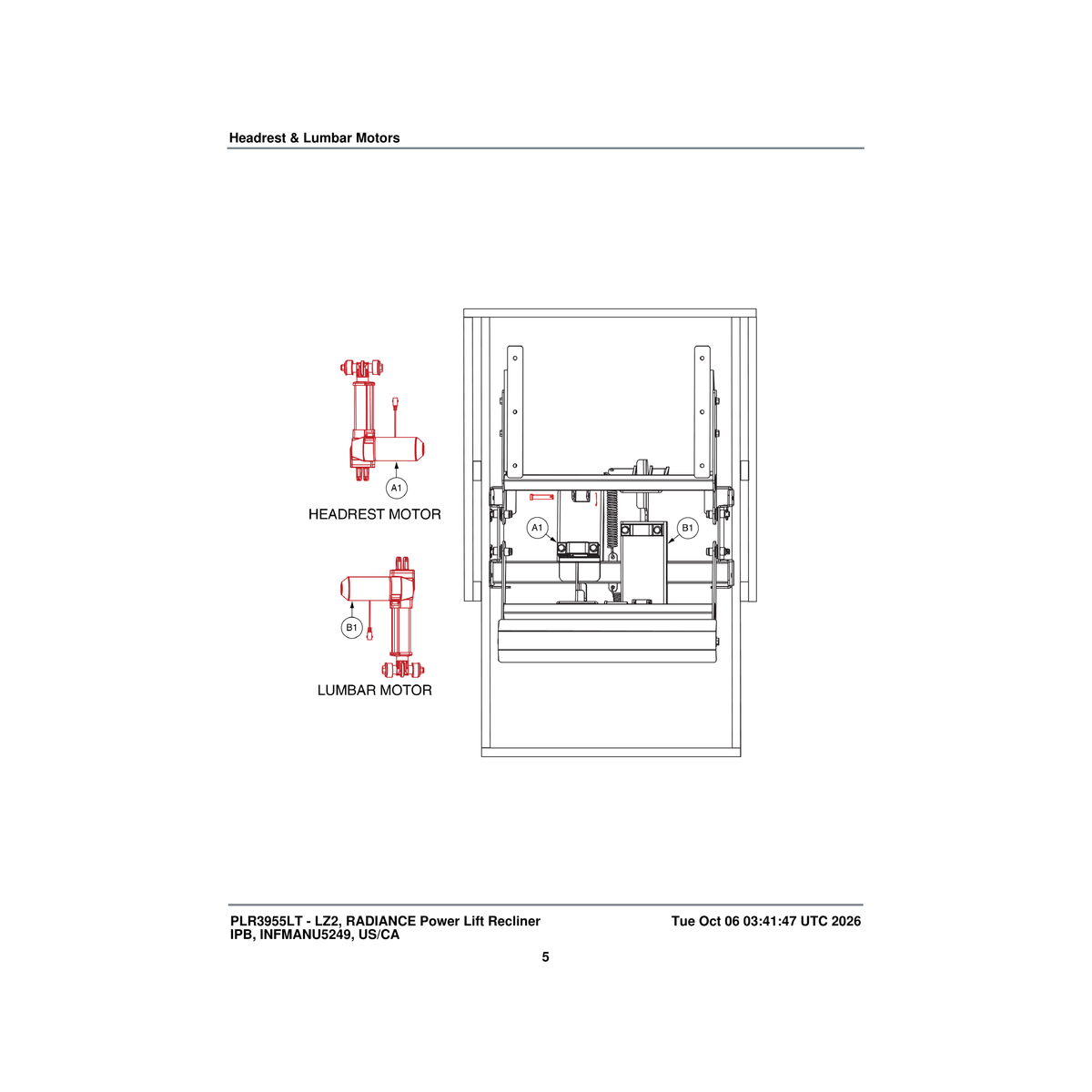 Pride Mobility MOT2007407 motor lumbar motor lift with hardware parts diagram