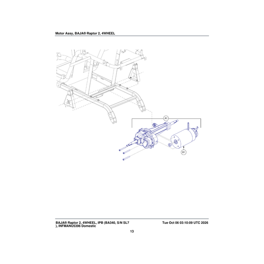 Pride Mobility MOT2008202 20kph motor assembly m8 package parts diagram