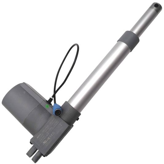 mot2302983 linear actuator hhc model number lmd6208b1-h. view of side with 5-pin blue connector