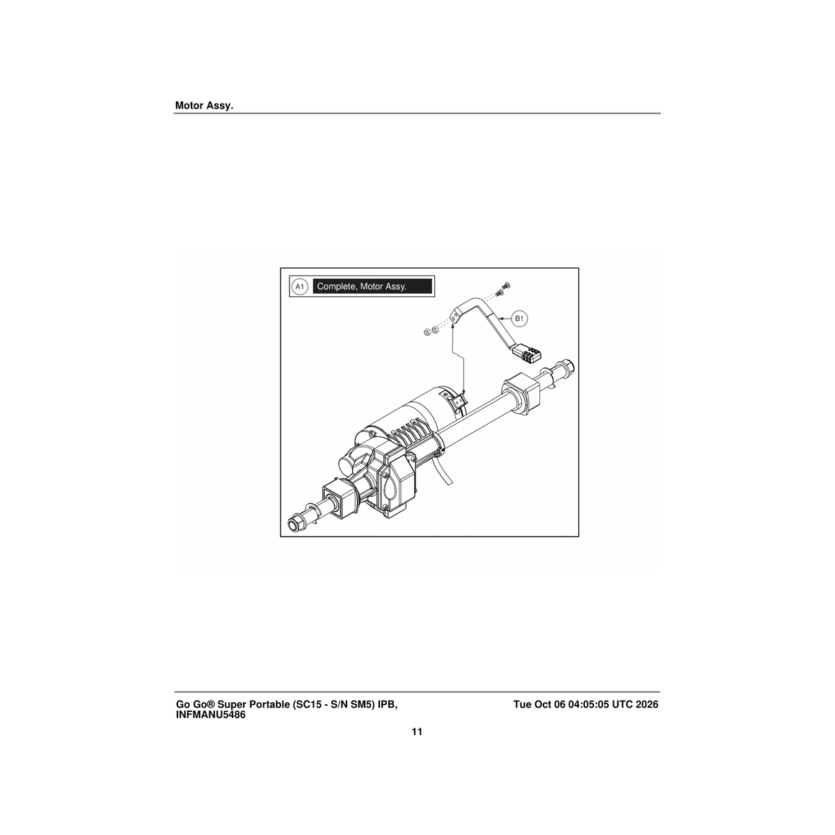 Pride Mobility MOT2304965 motor assembly 200w 24v 4000rpm 20.67:1 brushless 4nm brake 527mm width parts diagram