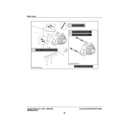 Pride Mobility MOT2506312 motor with mounting hardware left (innuovo: l0100602) parts diagram
