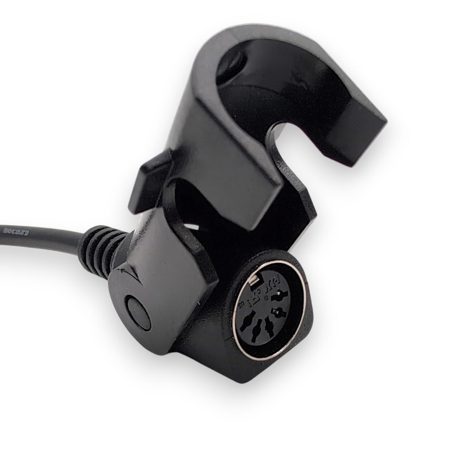 closeup of control boxes 5-pin hand cantrol remote connector. Color: black