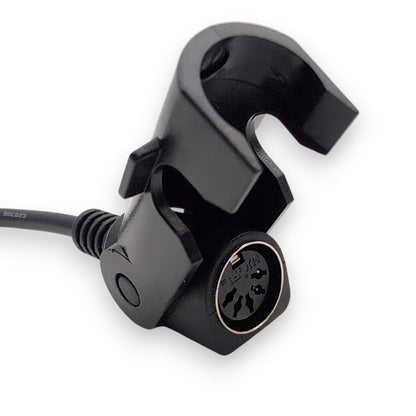 closeup of control boxes 5-pin hand cantrol remote connector. Color: black