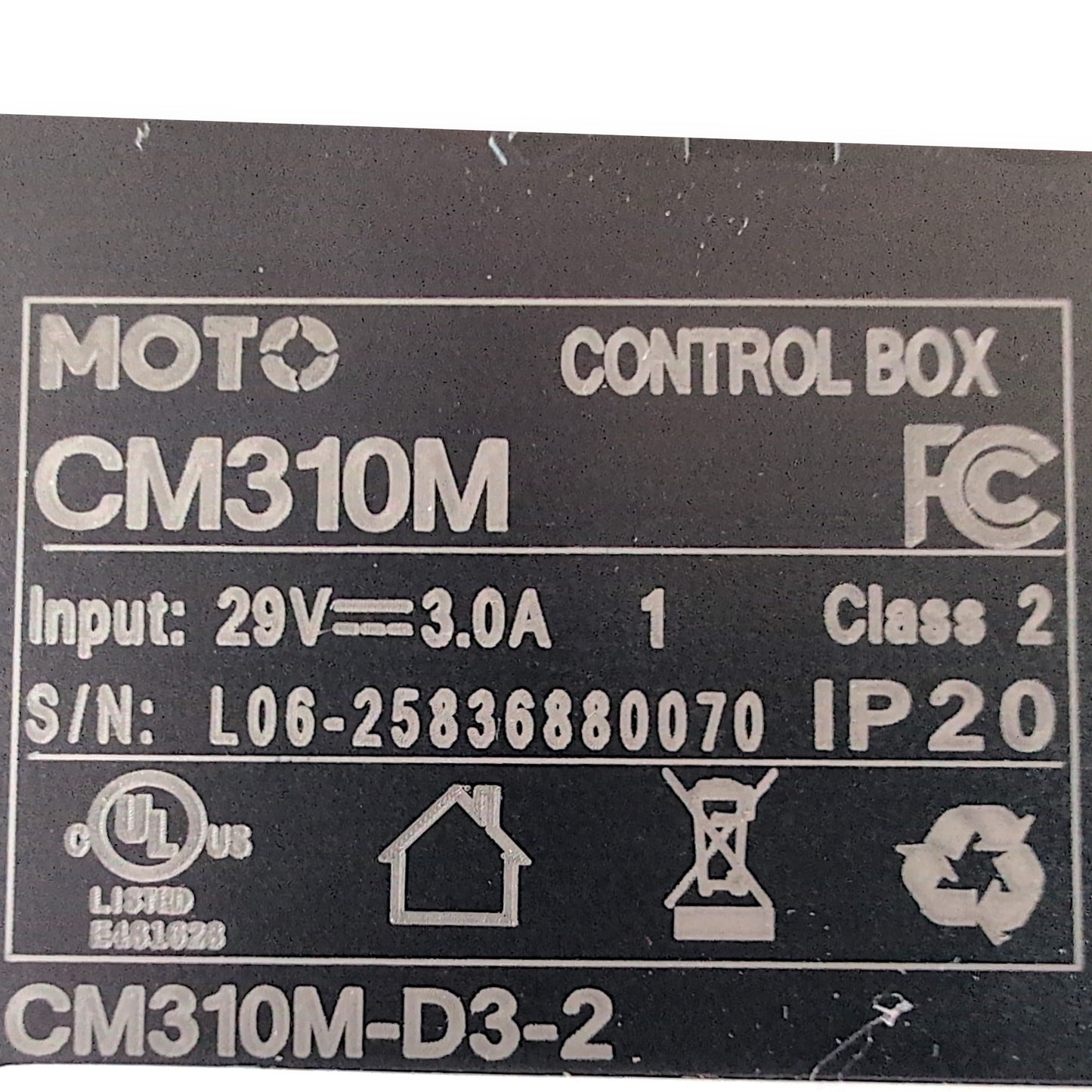 product label for the control Box