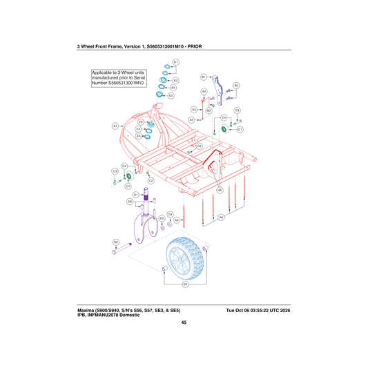 Pride Mobility PINCOTD1009 pin cotterless detent with ring 1/4 inch x 3/4 inch long parts diagram
