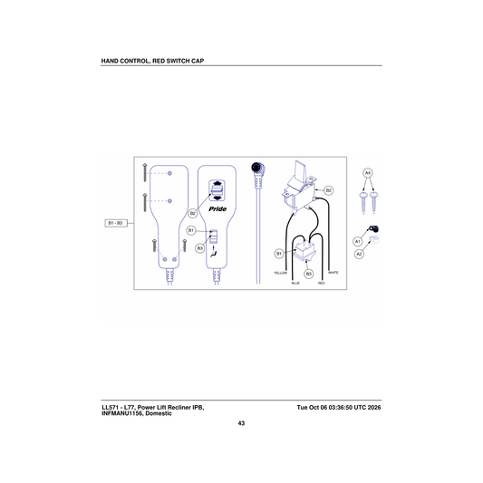 Pride Mobility PLSINDV1041 hand control switch cap red parts diagram