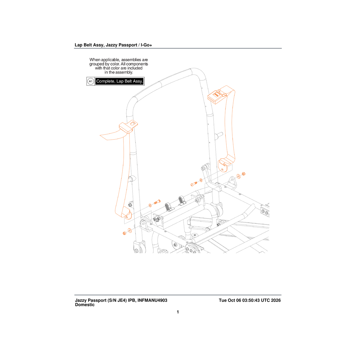 Pride Mobility POS1708621 passport lap belt assembly parts diagram