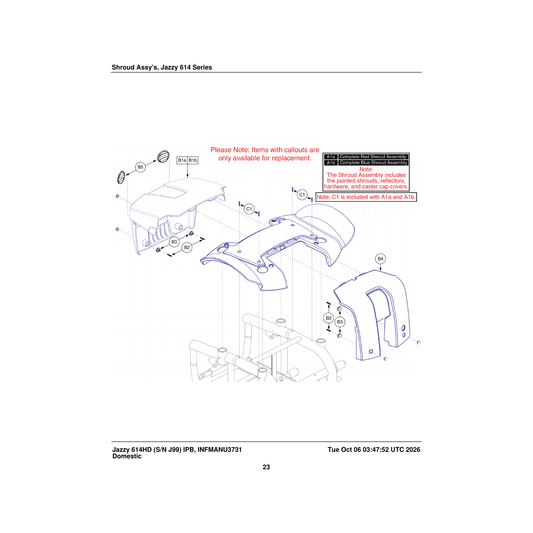 Pride Mobility REFRED1010 red reflector assembly with adhesive tape (mts: 43600622) parts diagram