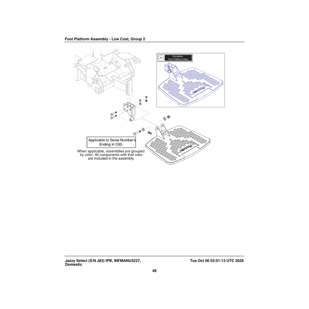 Pride Mobility RIG1808632 with mounting hardware foot platform assembly large perforated jazzy select parts diagram