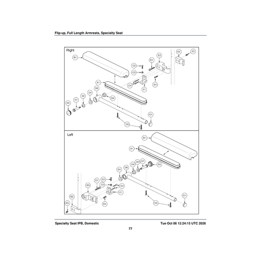 Pride Mobility SCRASBH1053 screw button head 10 (.190)-32 x 1.250 astm f835 parts diagram