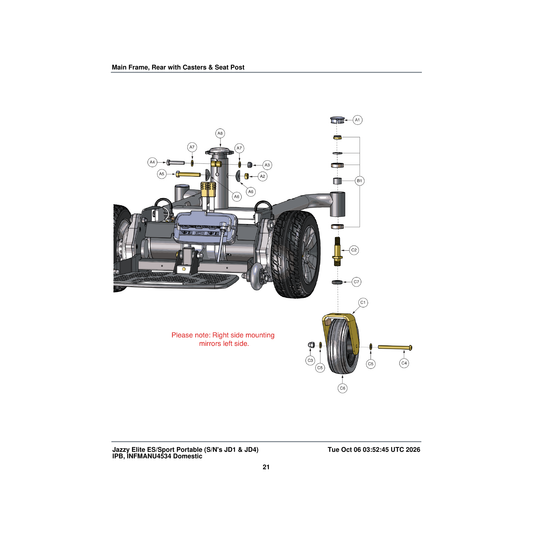 Pride Mobility SCRHHCS1275 screw hex head m8x1.25 x 40 parts diagram