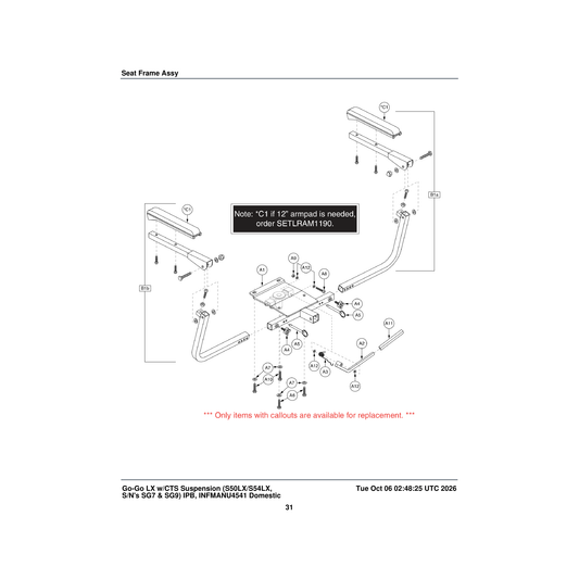 Pride Mobility SCRSHCS1104 screw socket head m6x1 x 45 parts diagram