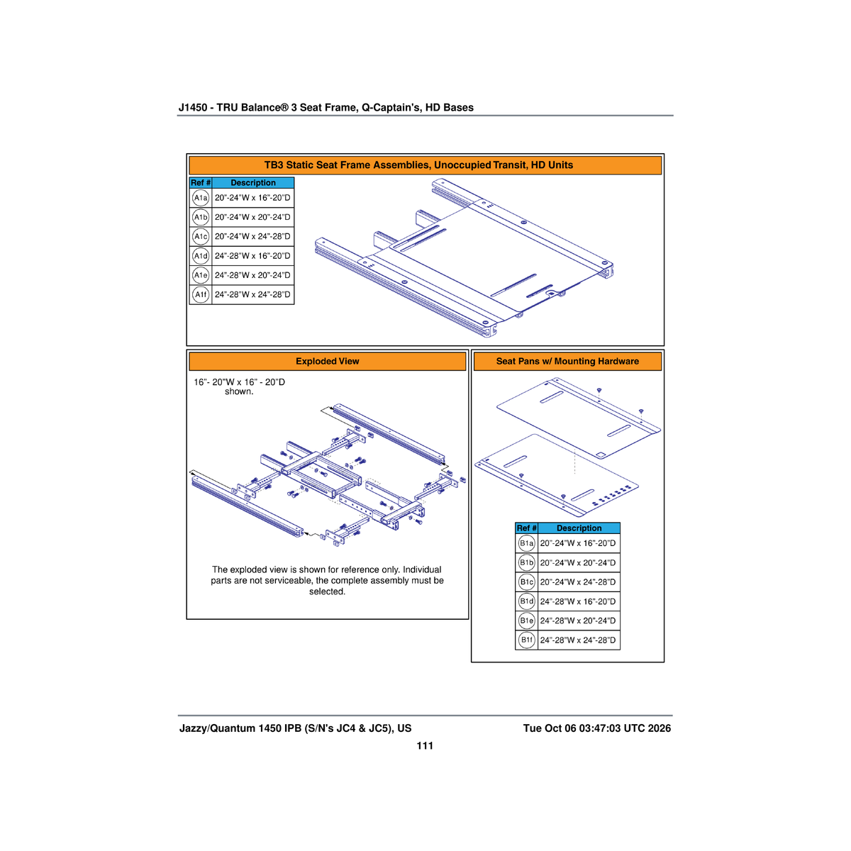 Pride Mobility SET124010 seat pan 24 inch w-28 inch w 20 inch d-24 inch d tru-balance 3 pair parts diagram
