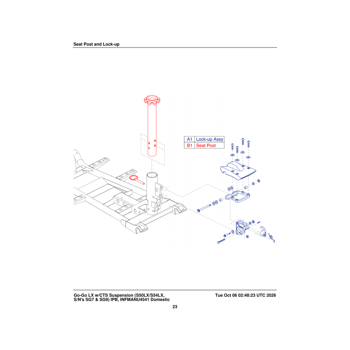 Pride Mobility SET130077 seat post assembly with pin parts diagram