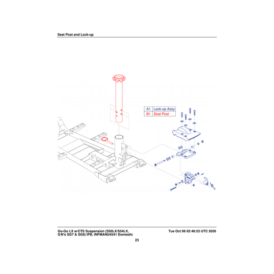 Pride Mobility SET130077 seat post assembly with pin parts diagram