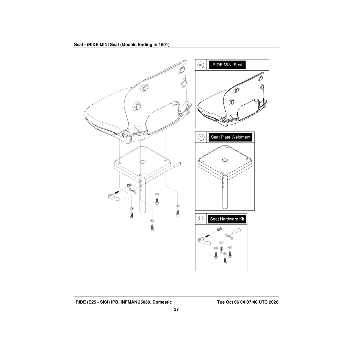Pride Mobility SET2006898 mini seat parts diagram