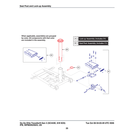 Pride Mobility SET2102092 Seat Post Assembly With Pin parts diagram