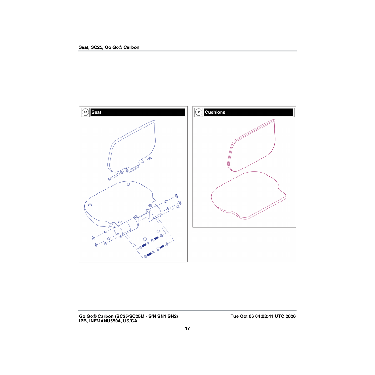 Pride Mobility SET2402060 (innuovo: 3901-pa-017) seat assembly parts diagram