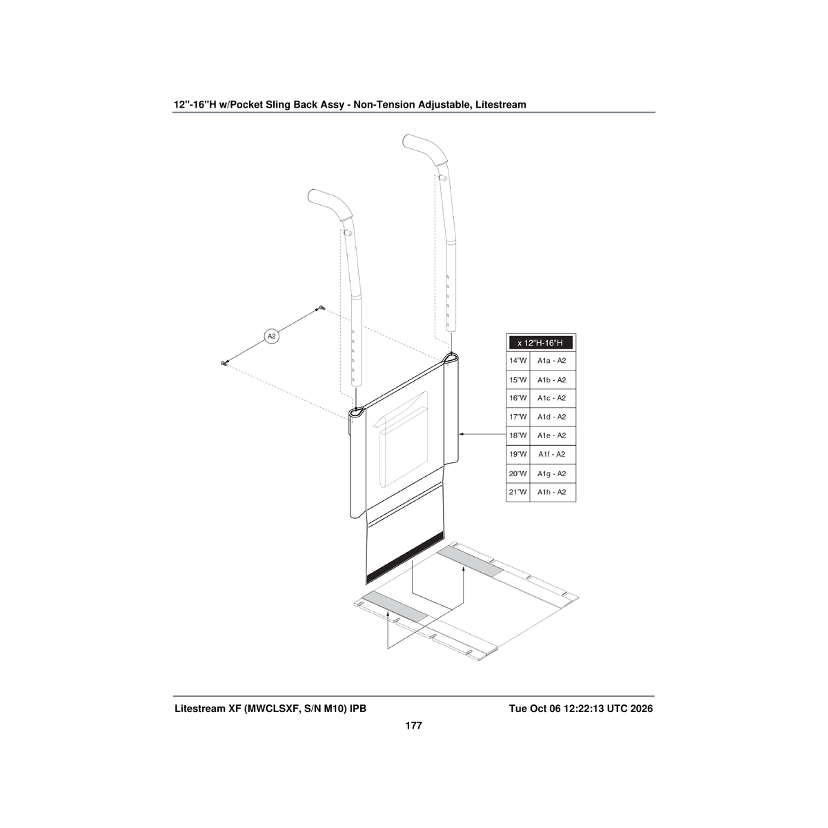 Pride Mobility SETASMB5787 sling seat back assembly 20 inch w 12 inch h-16 inch h parts diagram
