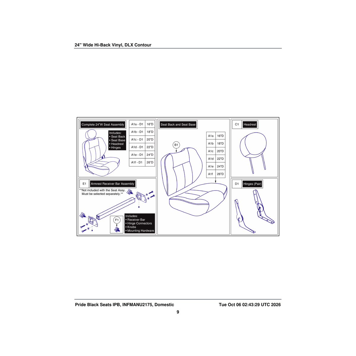 Pride Mobility SETBACK1759 seat back hi-back black vinyl 24 inch w dlx contour parts diagram