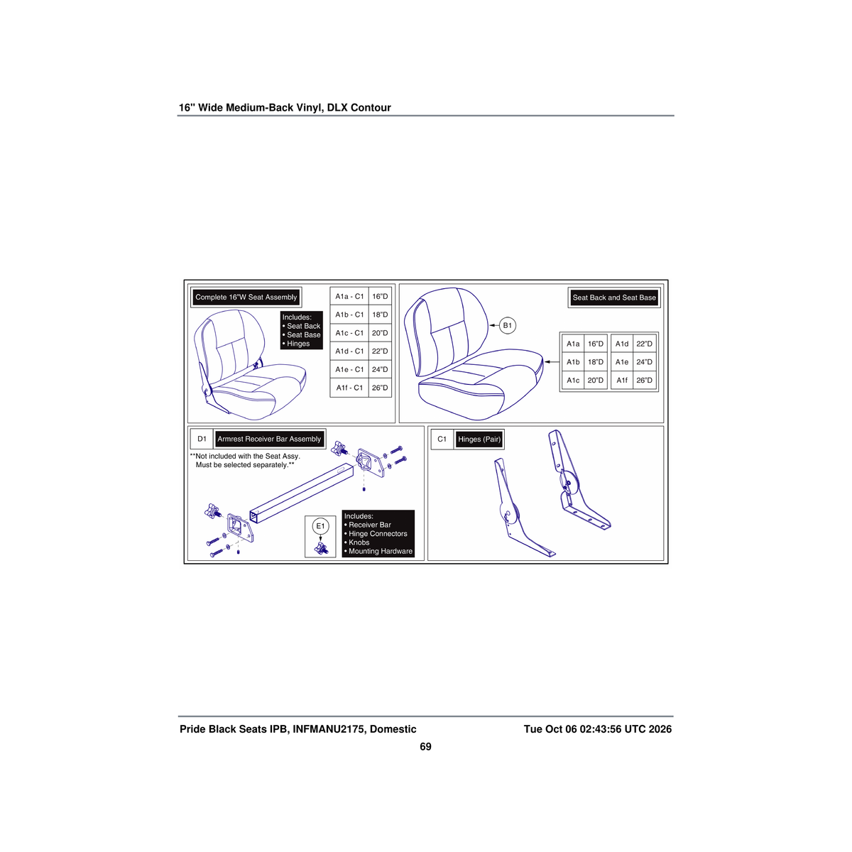 Pride Mobility SETBACK1768 seat back med-back black vinyl 16 inch w dlx contour parts diagram