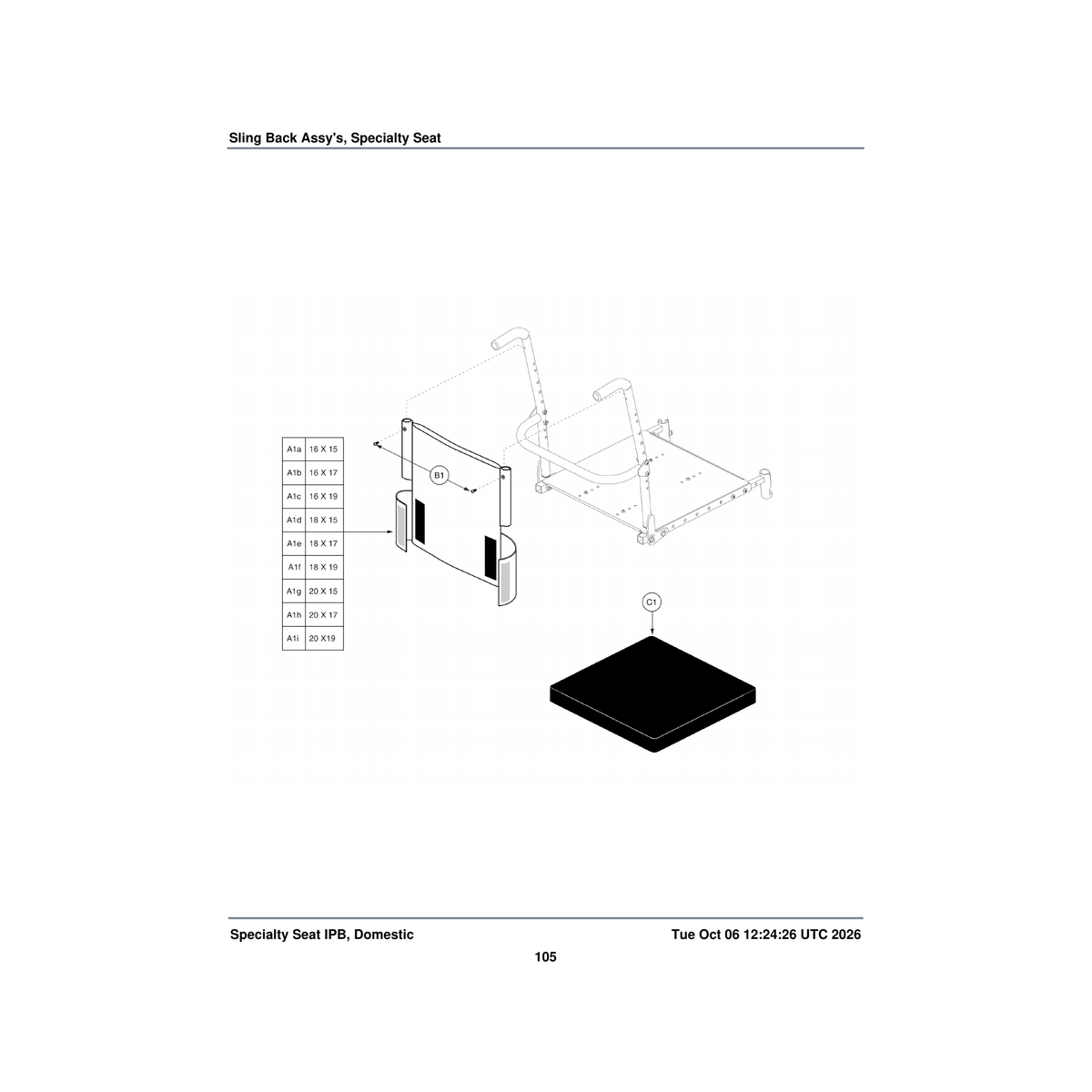 Pride Mobility SETBACK1854 seat back sling 16 inch w 17 inch h parts diagram