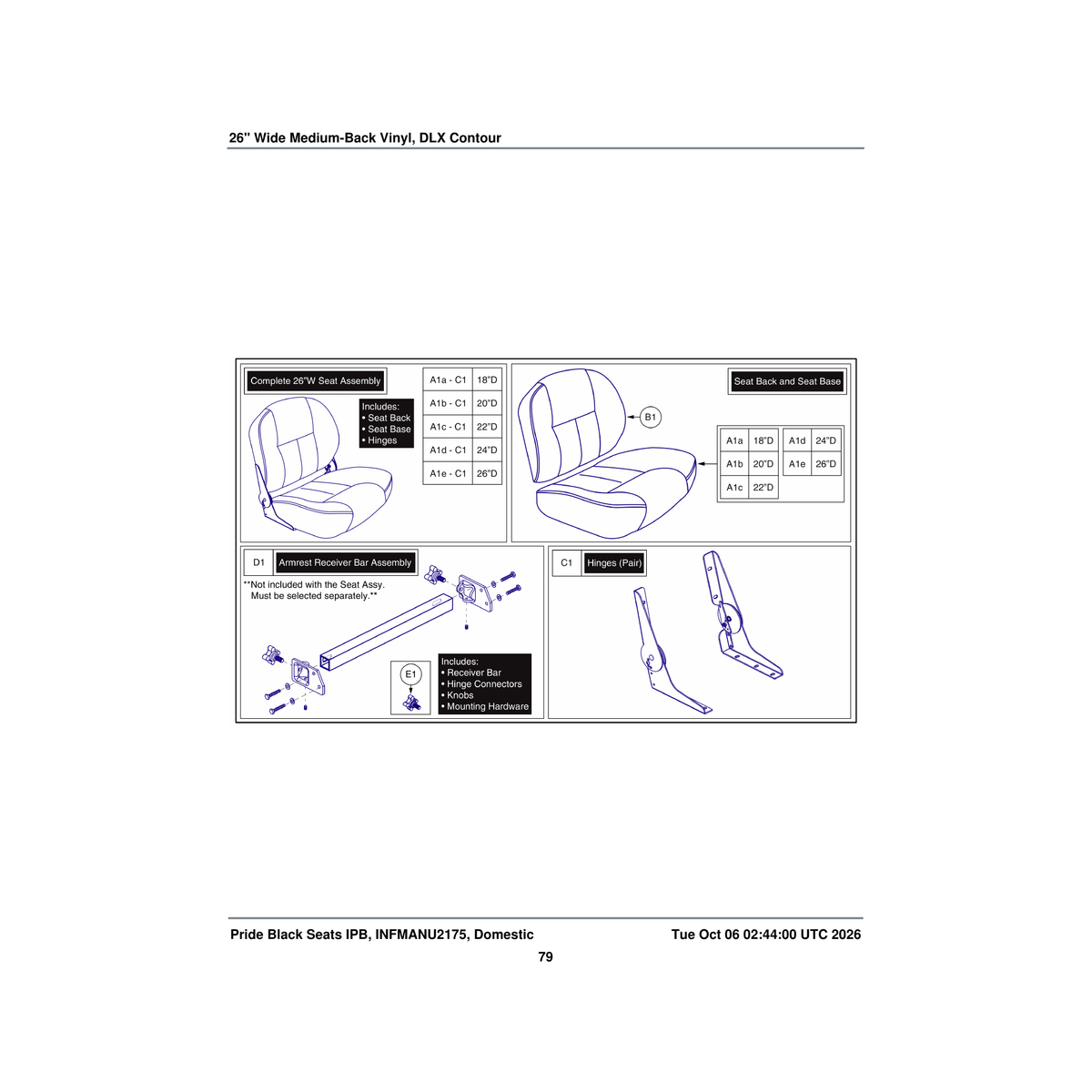 Pride Mobility SETBACK1966 seat back med-back black vinyl 26 inch w dlx contour parts diagram
