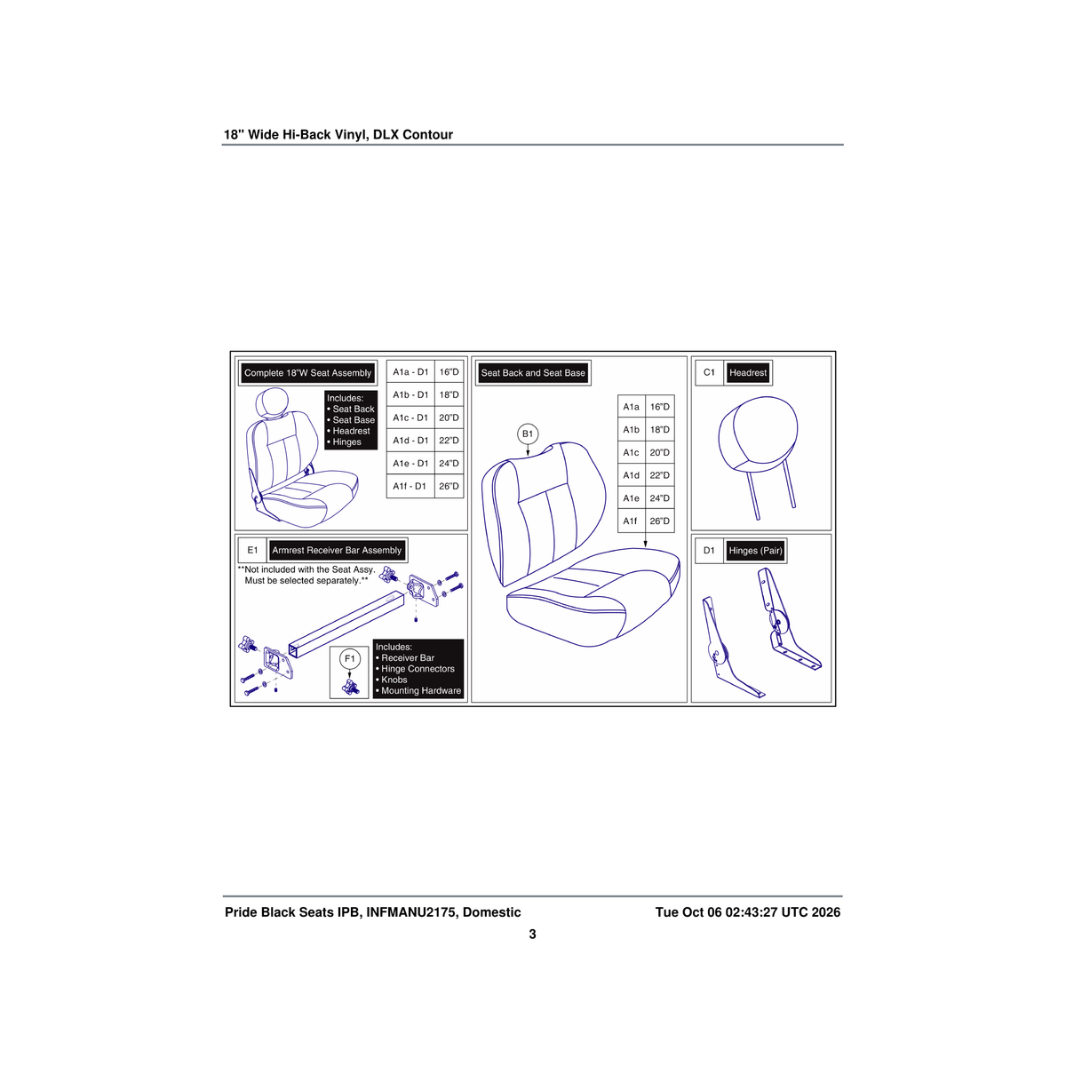 Pride Mobility SETBASE2030 seat base black vinyl 18 inch w 22 inch d dlx contour parts diagram