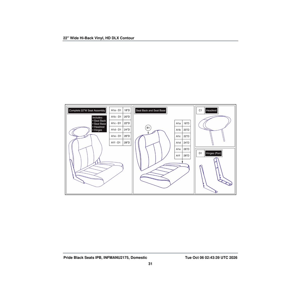 Pride Mobility SETBASE2370 seat base hd black vinyl 22 inch w 24 inch d dlx contour parts diagram
