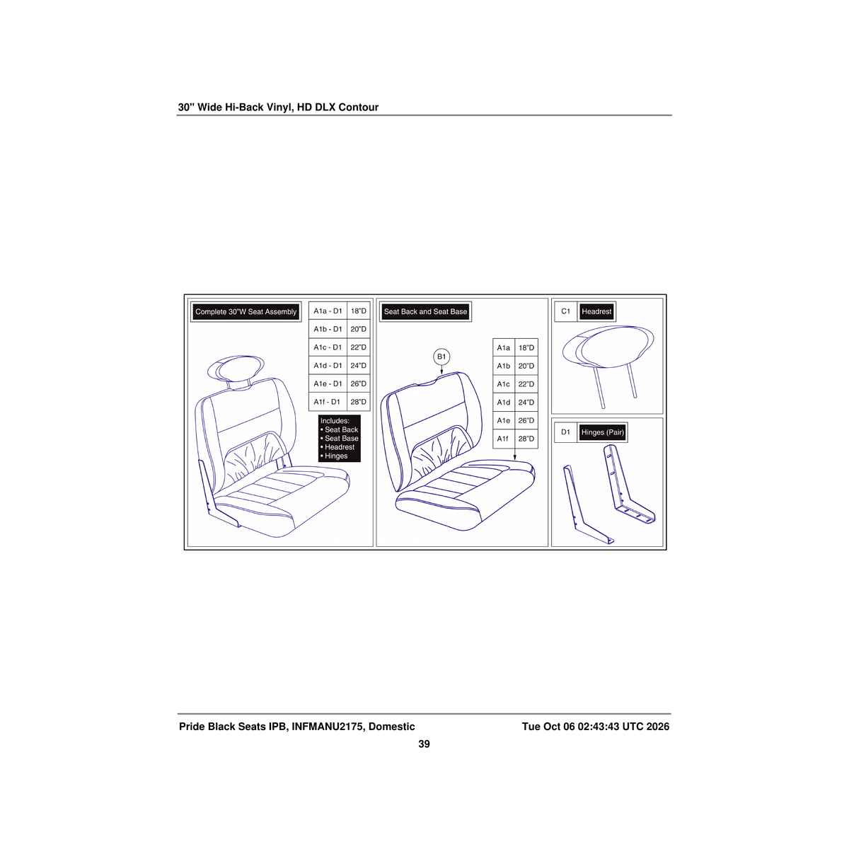 Pride Mobility SETBASE2394 seat base hd black vinyl 30''w 24 inch d dlx contour parts diagram