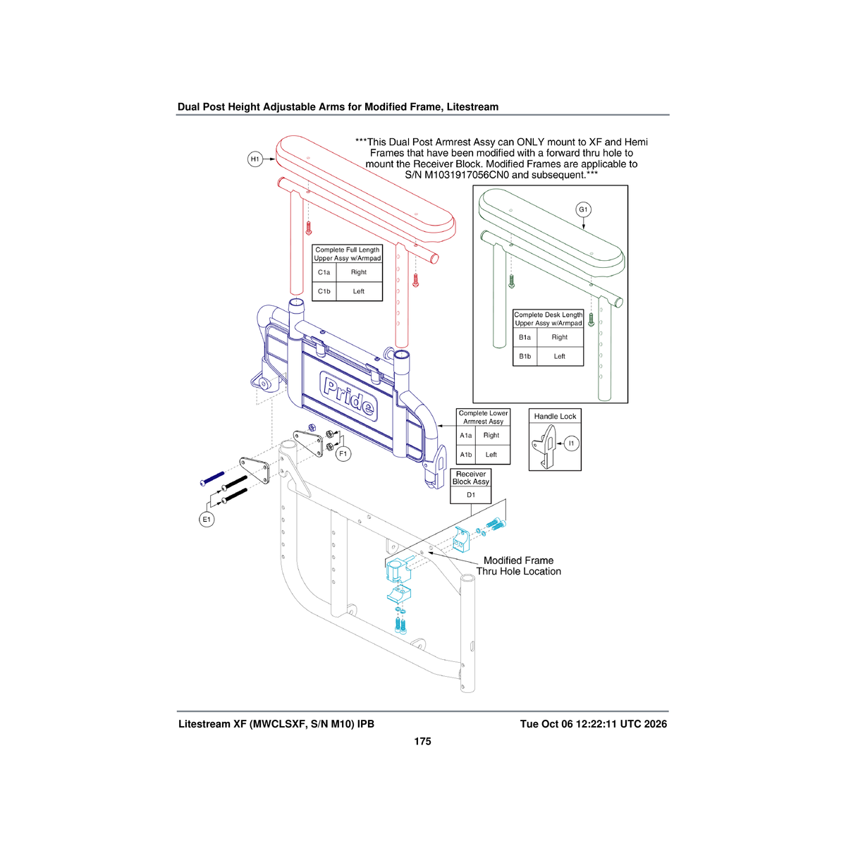 Pride Mobility SETLRAM1183 armpad black full length parts diagram