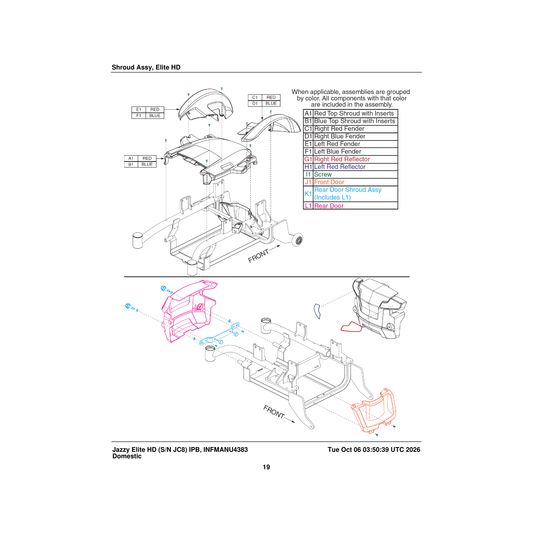 Pride Mobility SHD8110022 shroud top solid red with inserts elite hd parts diagram