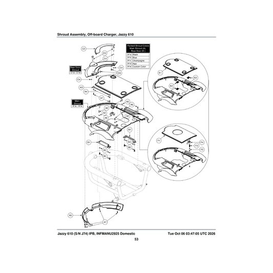 Pride Mobility SHDASMB4632 back in black shroud assembly quantum610/j6 parts diagram