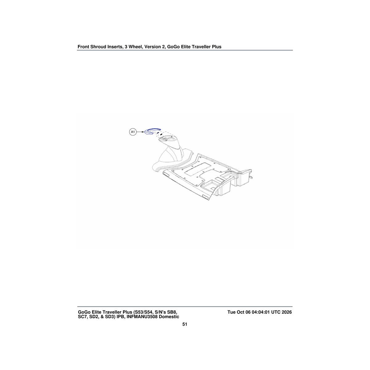 Pride Mobility SHDASMB4694 fender insert shroud assembly front blue parts diagram