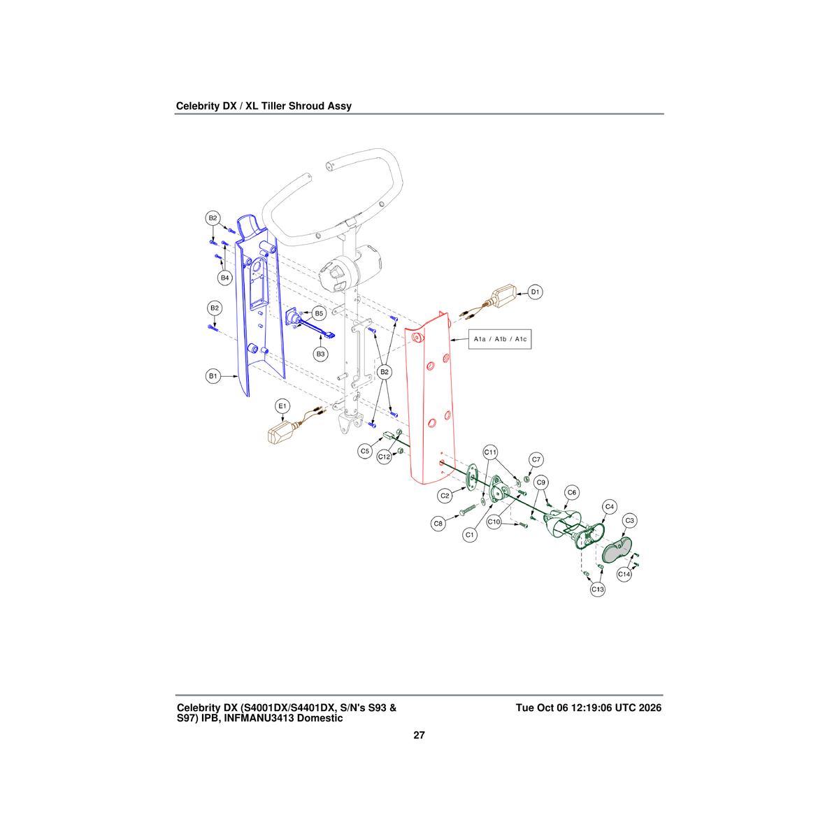 Pride Mobility SHDASMB4795 rear tiller shroud assembly black textured off-board charger parts diagram