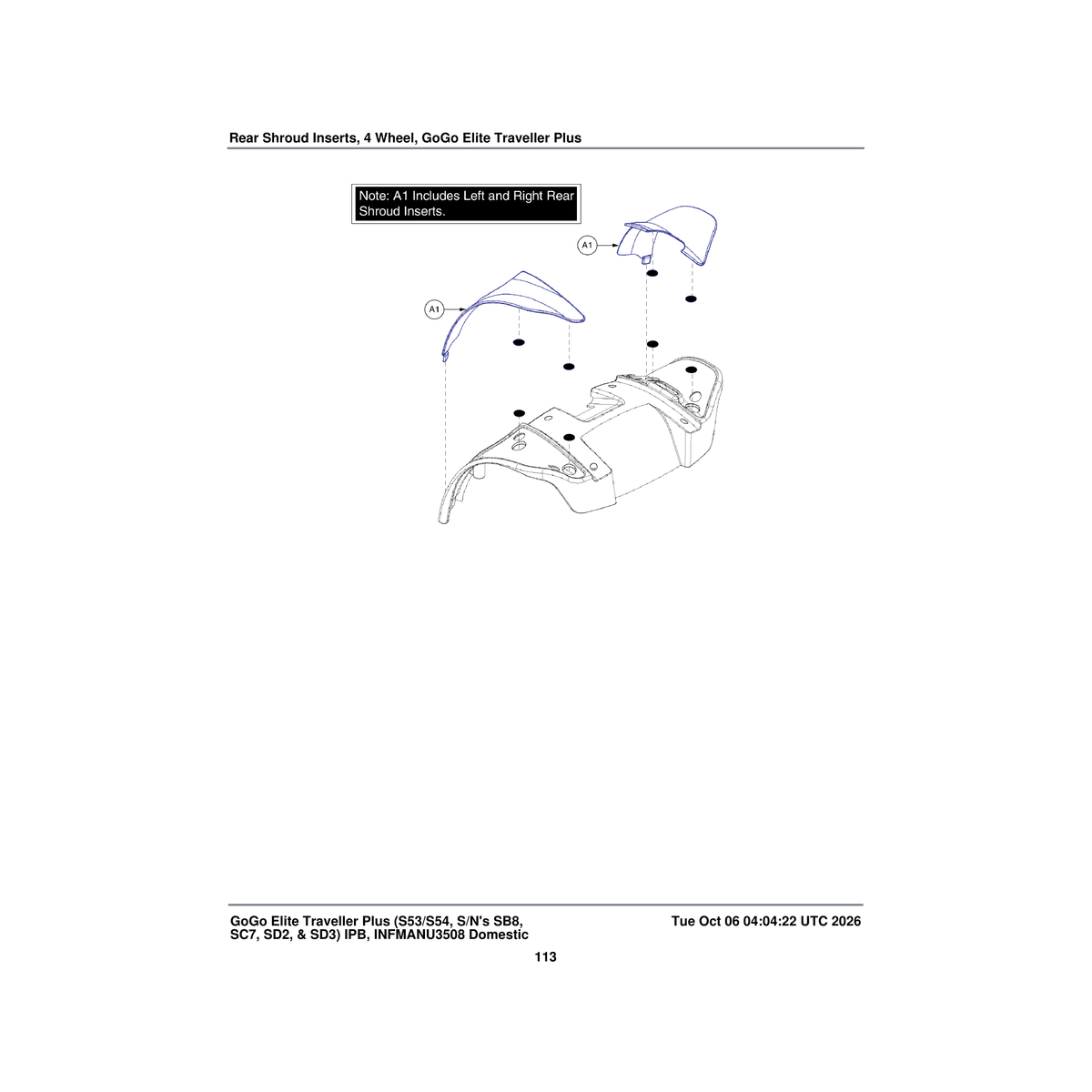Pride Mobility SHDASMB4811 body inserts shroud assembly rear blue parts diagram