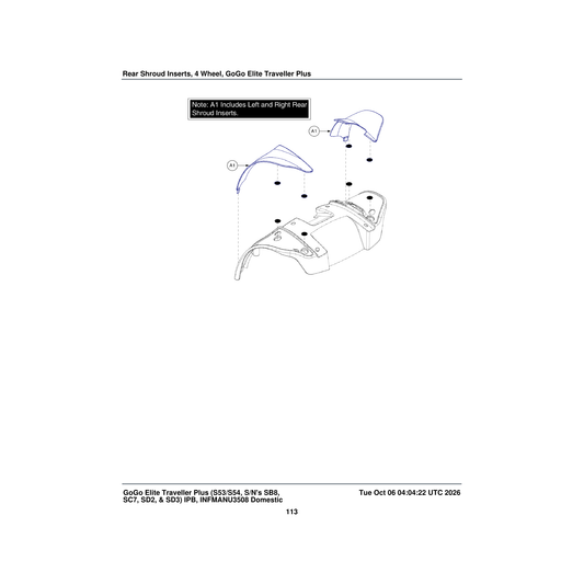 Pride Mobility SHDASMB4811 body inserts shroud assembly rear blue parts diagram