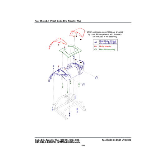 Pride Mobility SHDASMB4815 body inserts shroud assembly rear red parts diagram
