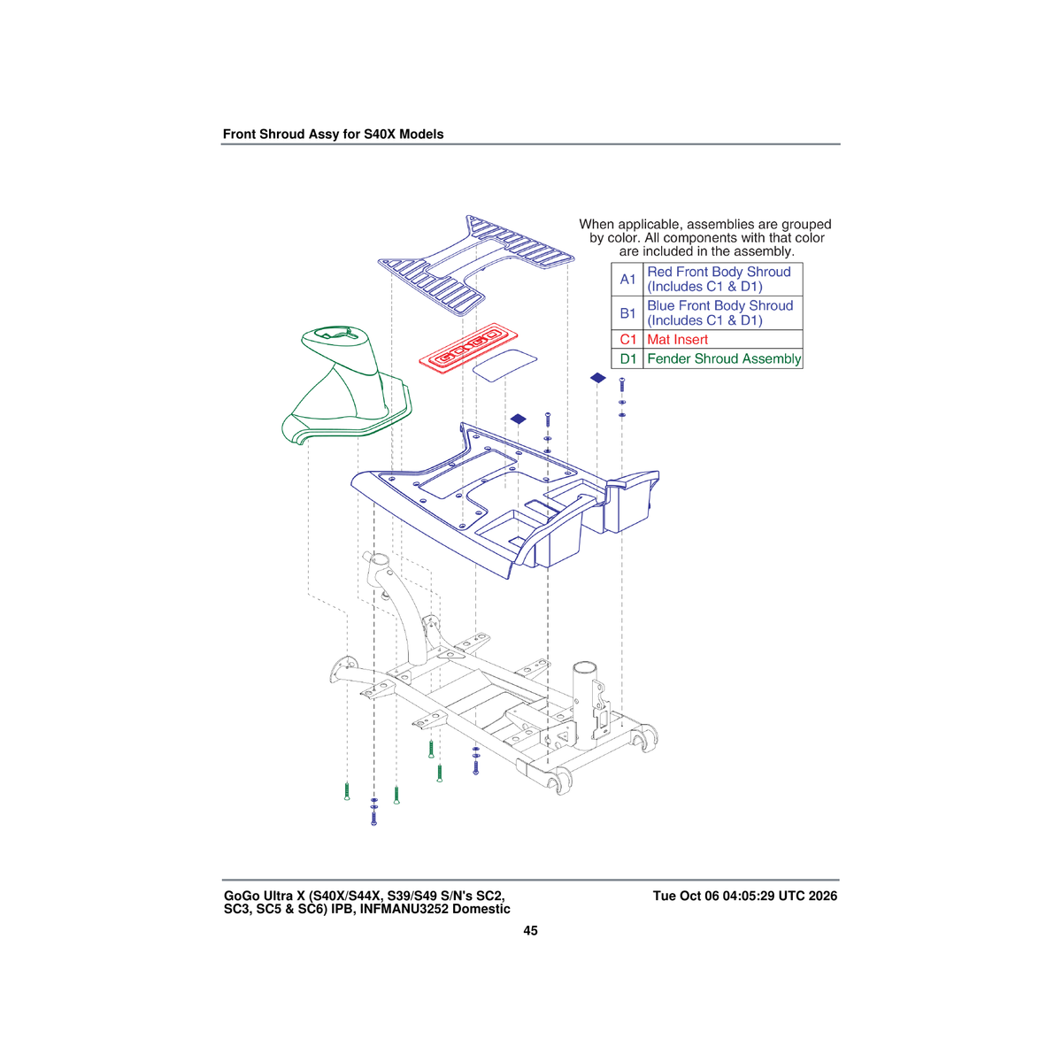 Pride Mobility SHDASMB4818 front body shroud assembly red parts diagram