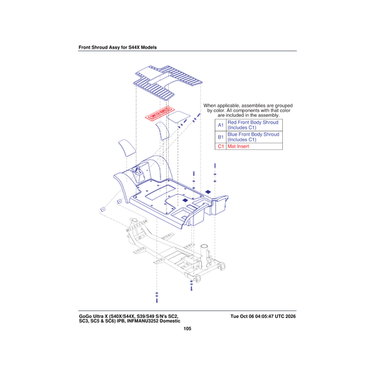 Pride Mobility SHDASMB4820 front body shroud assembly red parts diagram