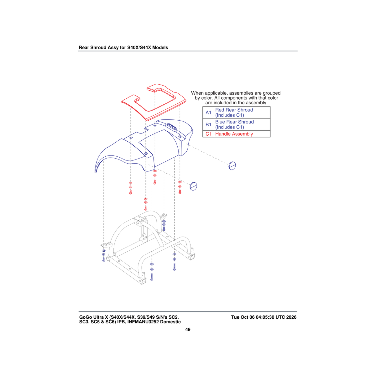 Pride Mobility SHDASMB4822 rear body shroud assembly red parts diagram
