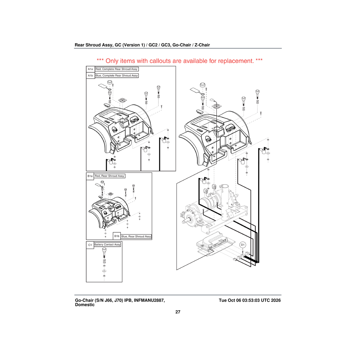Pride Mobility SHDASMB5026 rear shroud assembly blue go chair gc controller parts diagram