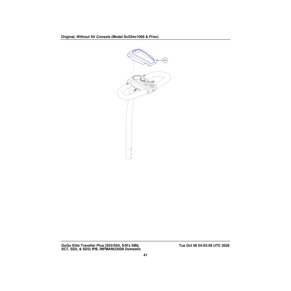 Pride Mobility SHDASMB5043 top console shroud assembly black textured blue insert body insert parts diagram