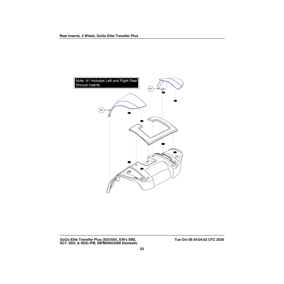 Pride Mobility SHDASMB5099 body inserts shroud assembly rear blue parts diagram