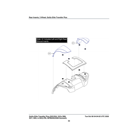 Pride Mobility SHDASMB5099 body inserts shroud assembly rear blue parts diagram