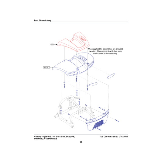 Pride Mobility SHDASMB5257 rear body shroud assembly viper blue with black accent piece parts diagram